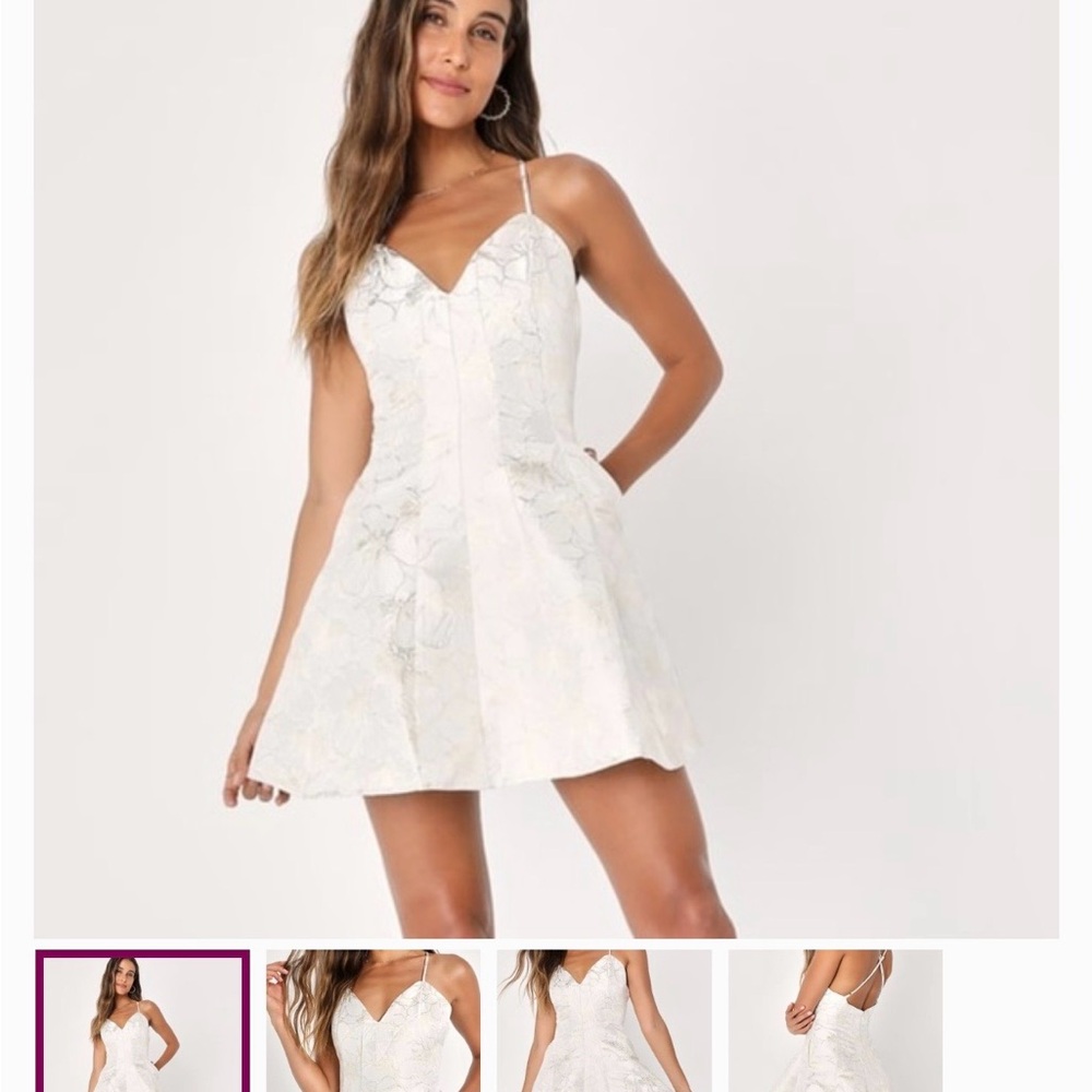Lulus Shining Brightly Ivory and Gold Floral Jacquard Mini Dress Bridal